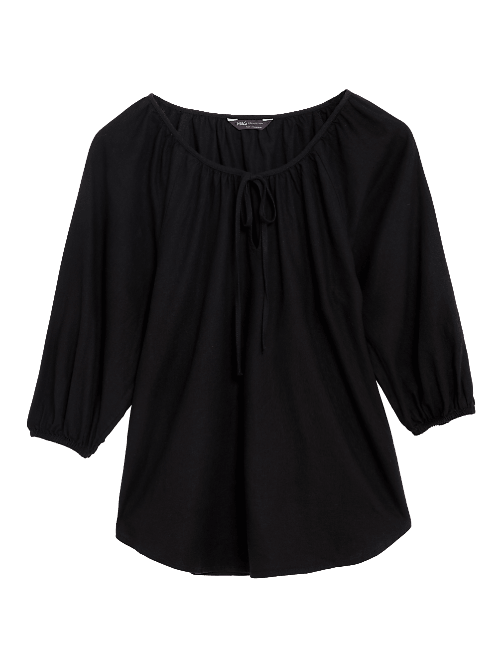 Linen Rich Tie Neck Blouse