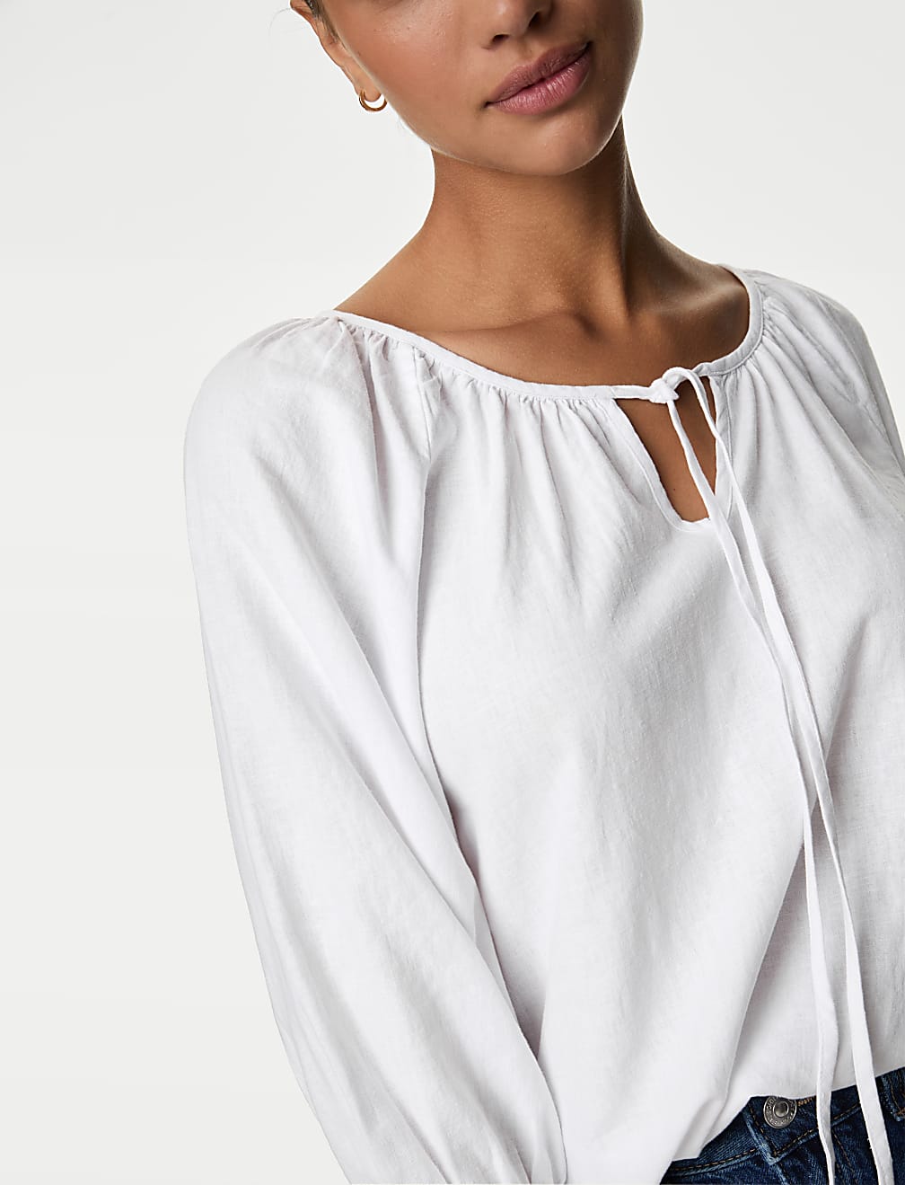 Linen Rich Tie Neck Blouse