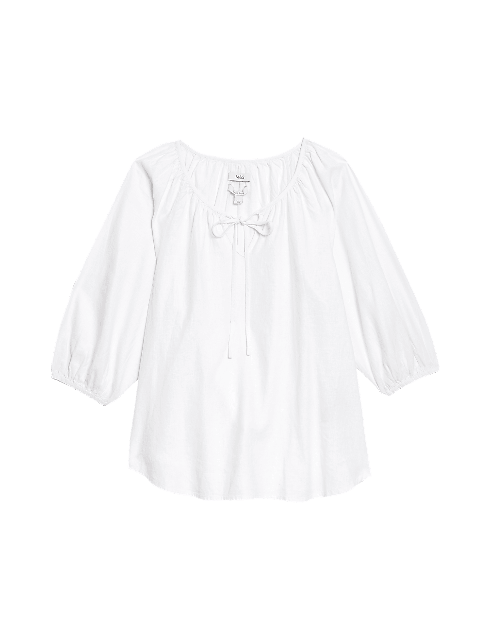 Linen Rich Tie Neck Blouse