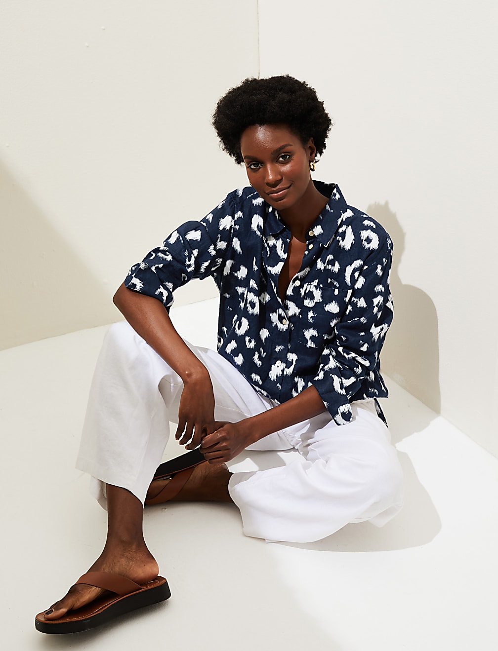 Pure Linen Printed Oversized Shirt