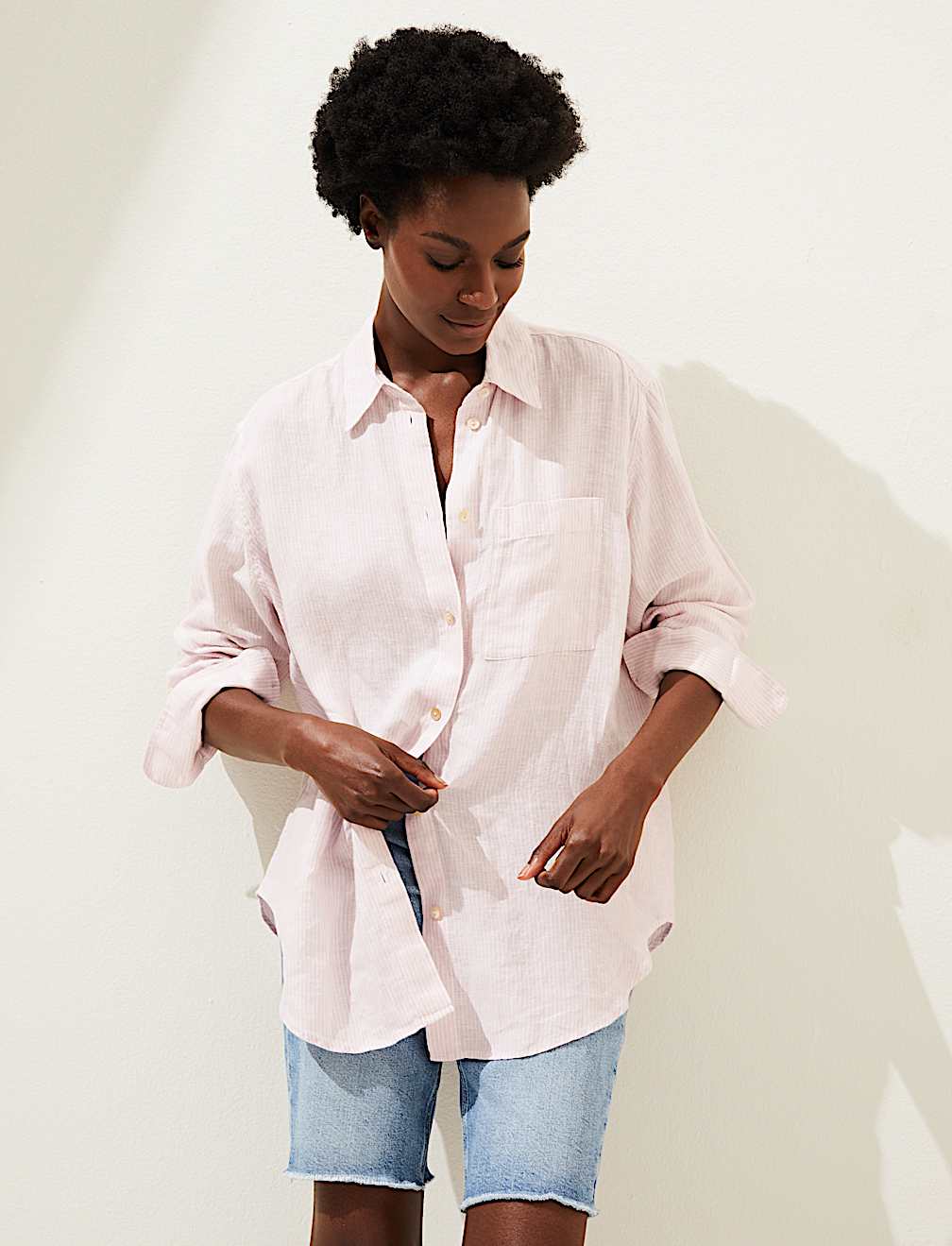 Pure Linen Striped Oversized Shirt