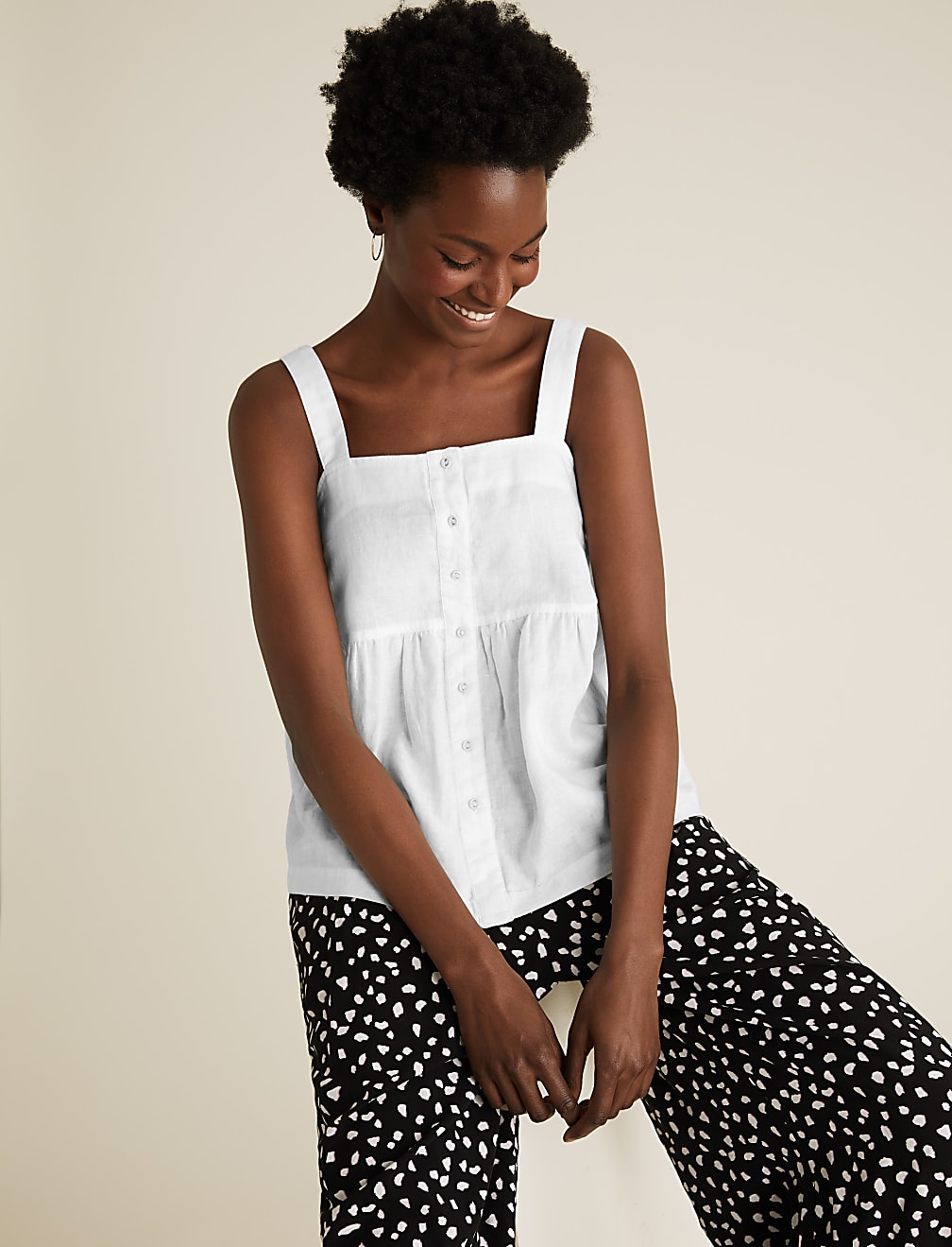 Pure Linen Button Detail Cami Top