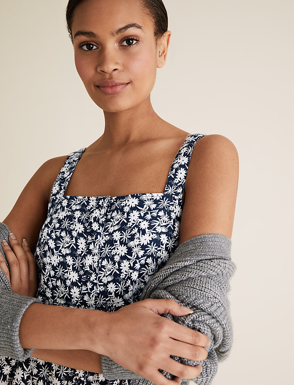 Pure Linen Ditsy Floral Button Cami Top