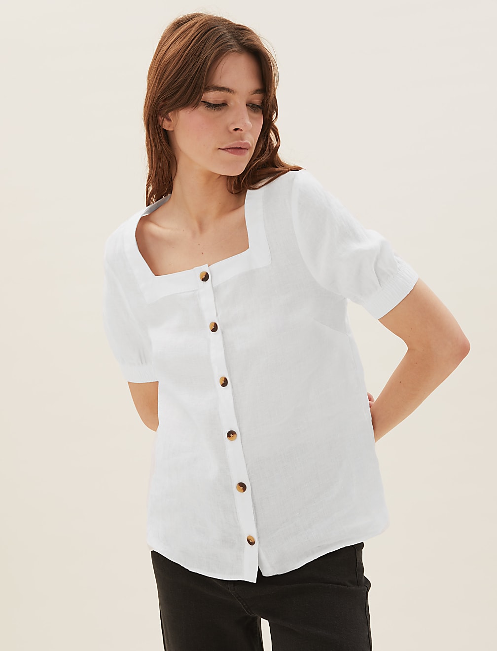 Pure Flax Linen Plain Square Neck Top