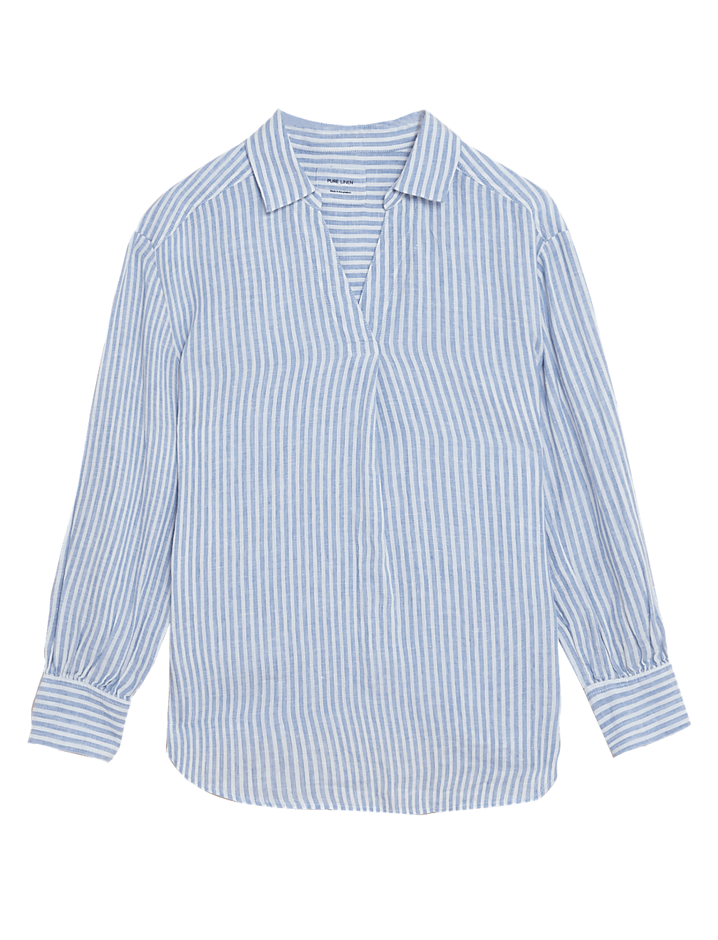 Pure Linen Striped Long Sleeve Blouse