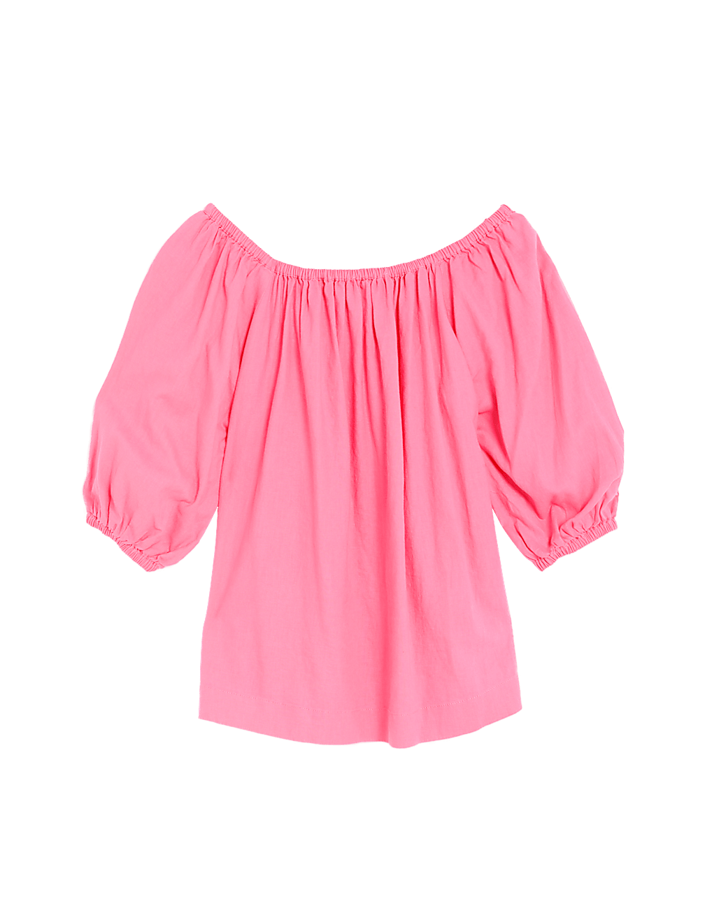 Linen Rich Bardot Puff Sleeve Blouse