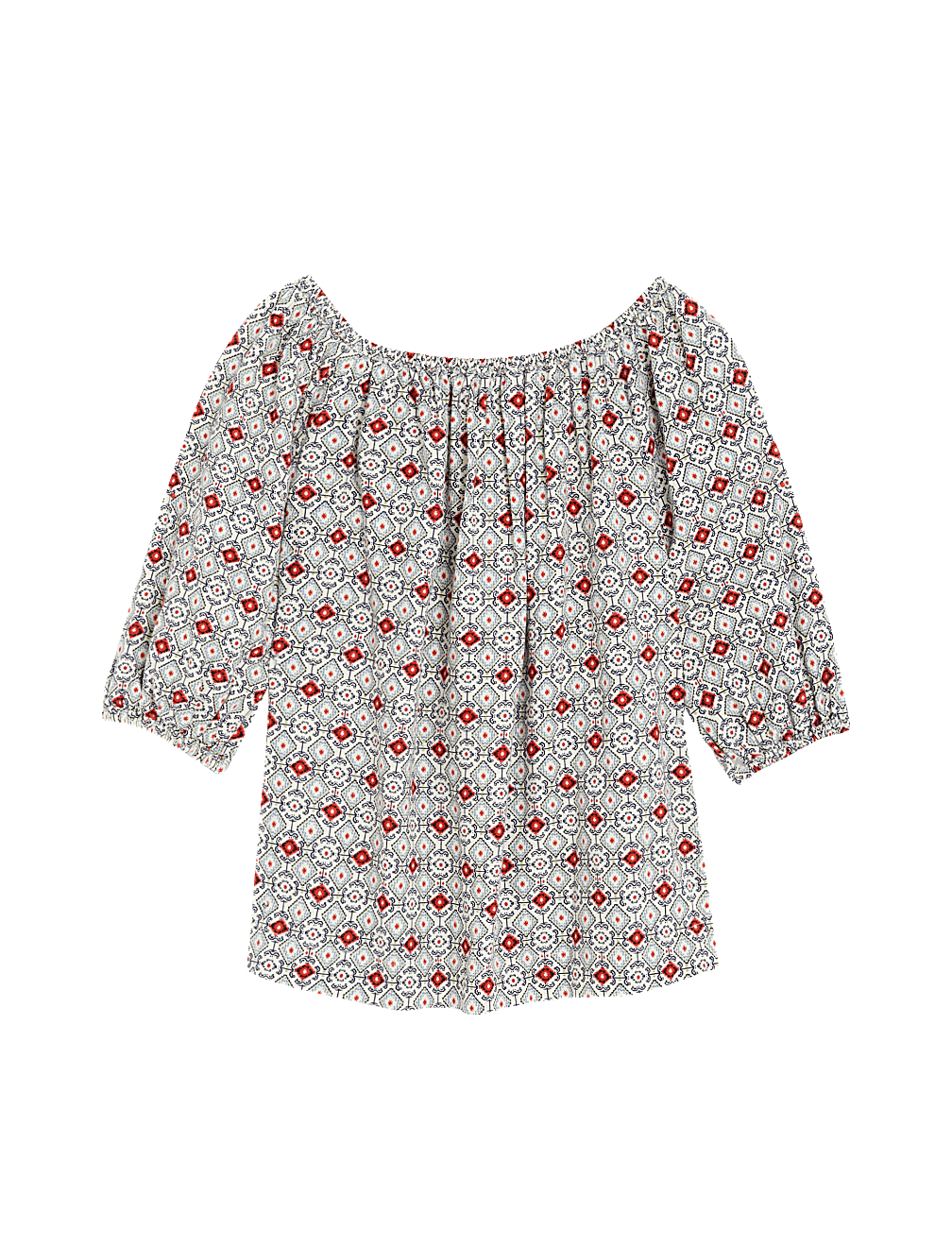 Linen Rich Printed Bardot Blouse