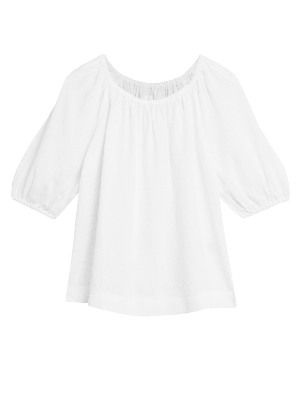 Pure Linen Puff Sleeve Blouse