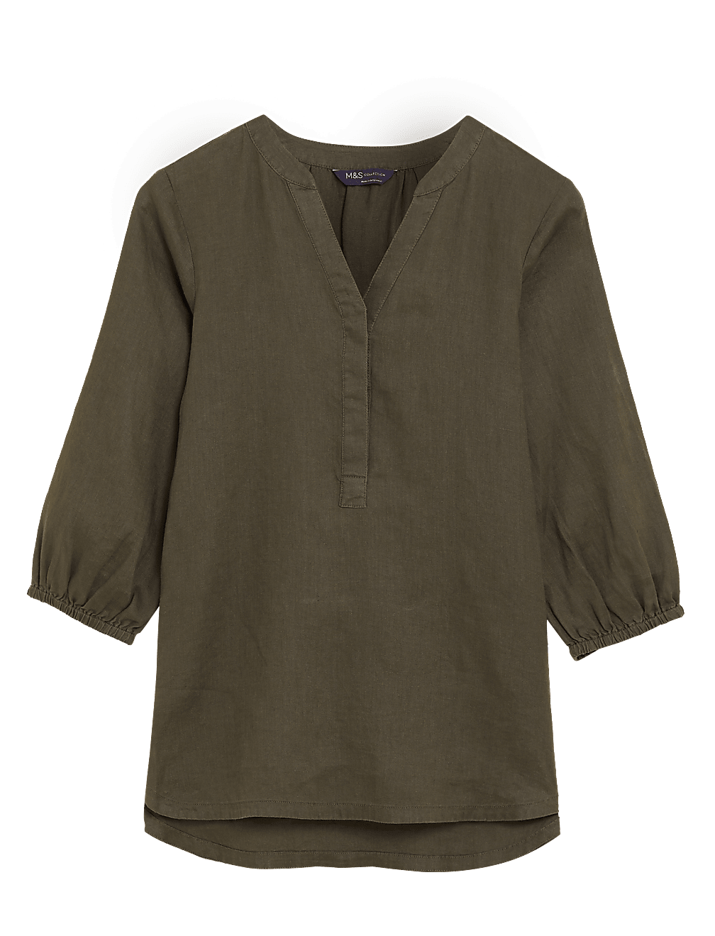 Pure Linen Collarless 3/4 Sleeve Blouse