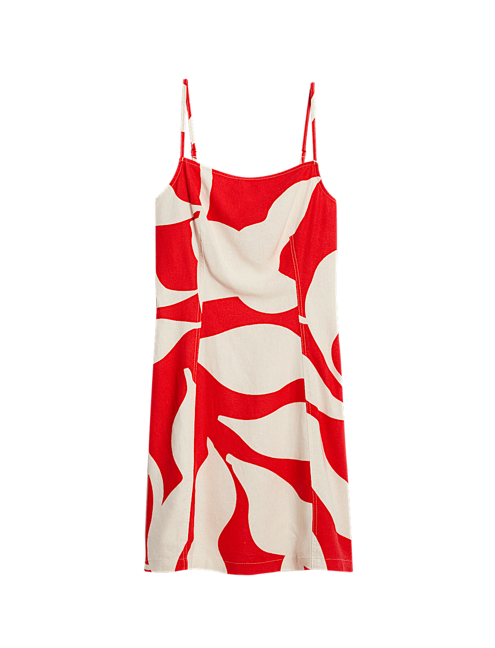 Linen Rich Printed Square Neck Strappy Mini Shift Dress