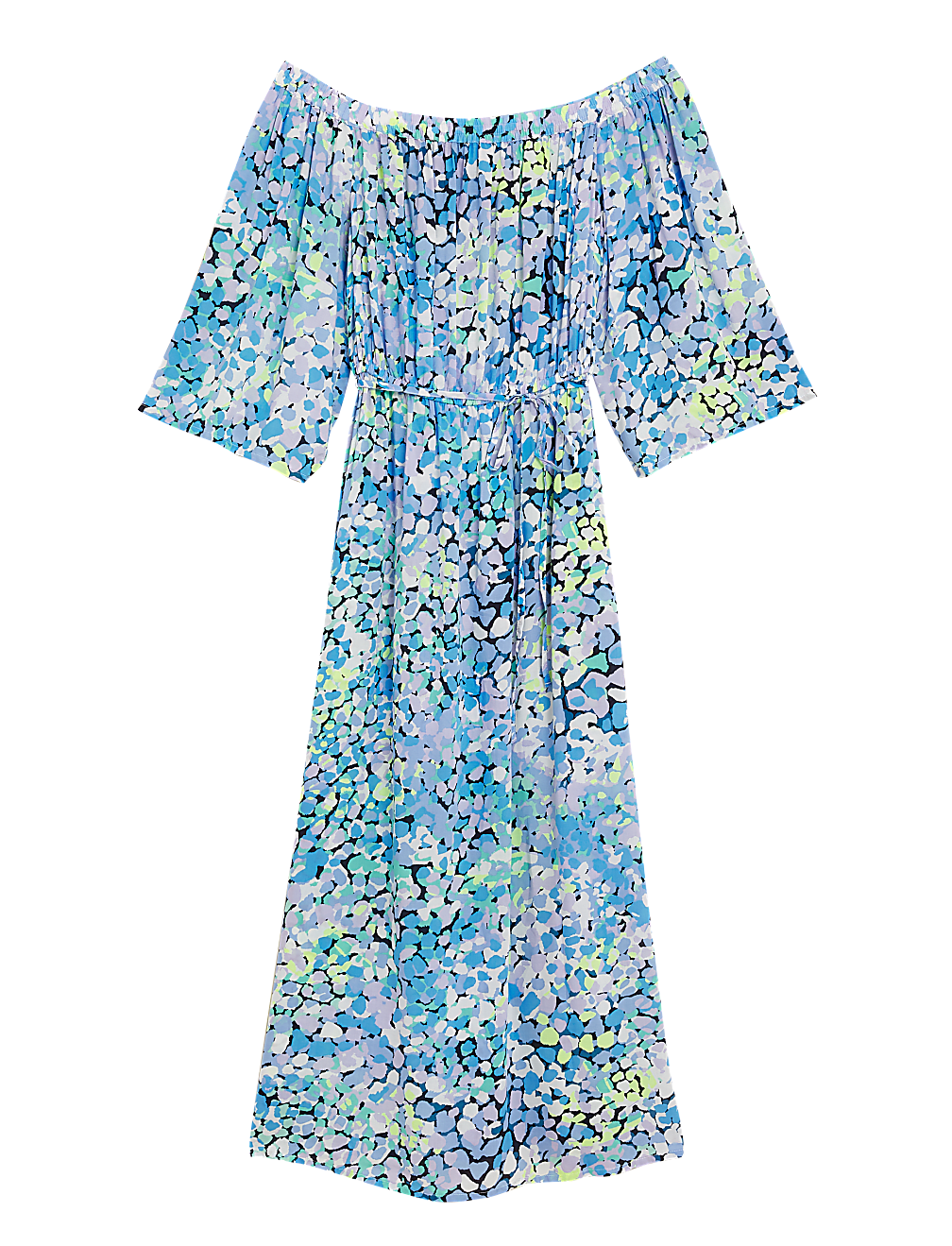 Printed Bardot Midi Beach Dress