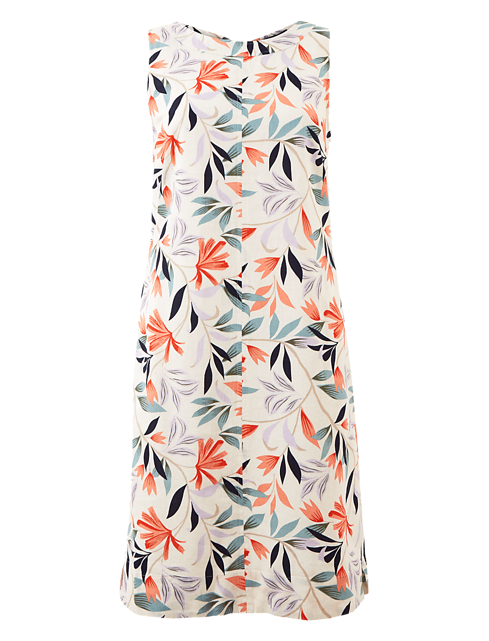 Linen Rich Leaf Print Shift Dress