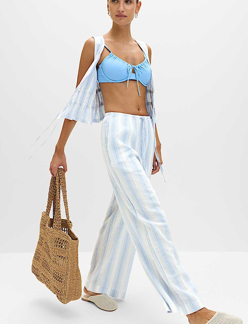 Pure Cotton Striped Beach Trousers