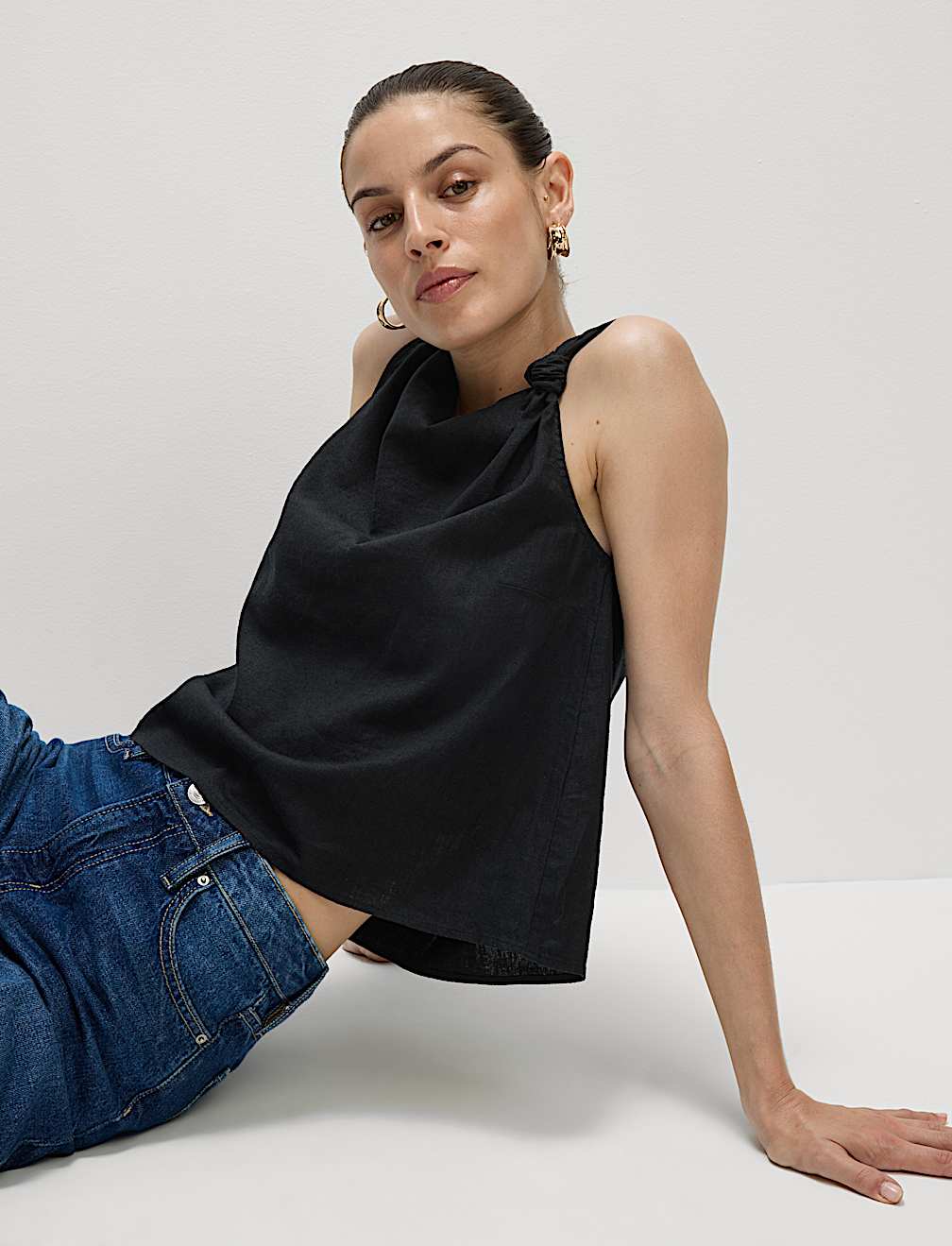 Linen Rich Twist One Shoulder Top