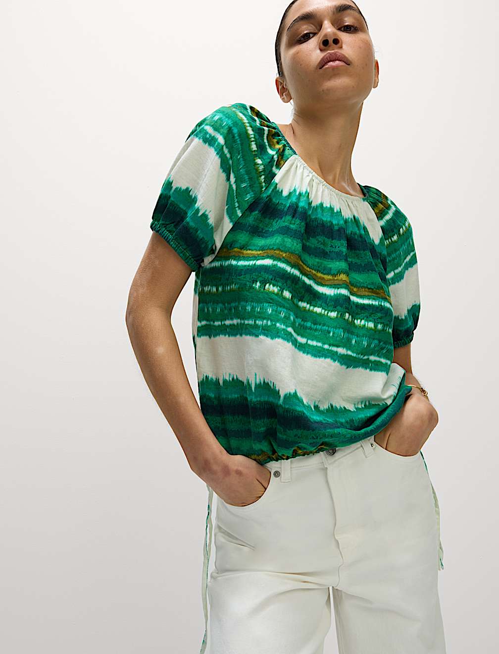 Linen Rich Printed Blouse