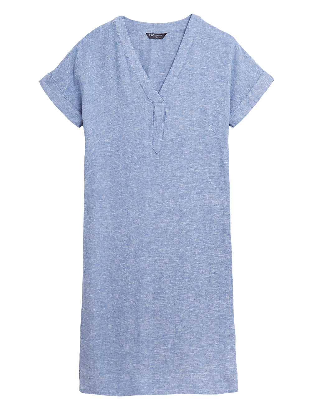 Linen Blend V-Neck Shift Dress