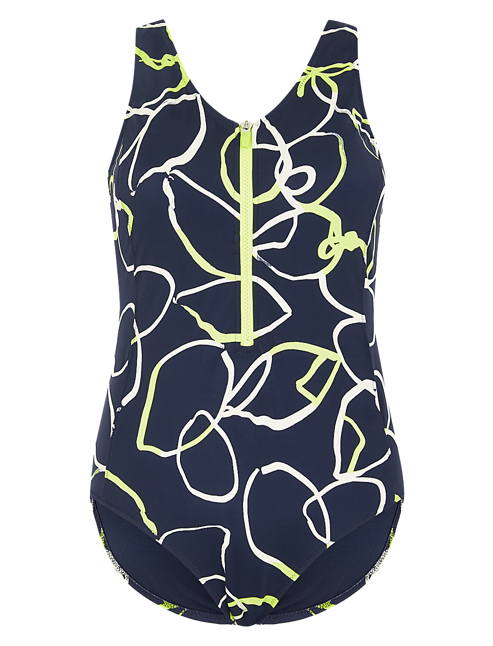 Printed Zip Through Swimsuit