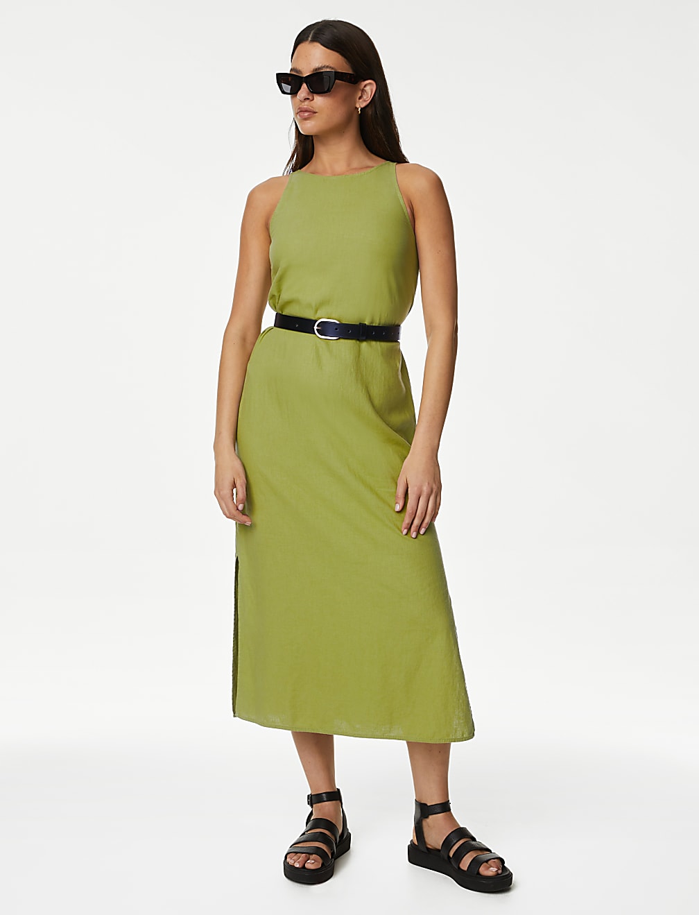 Linen Rich High Neck Midi Slip Dress
