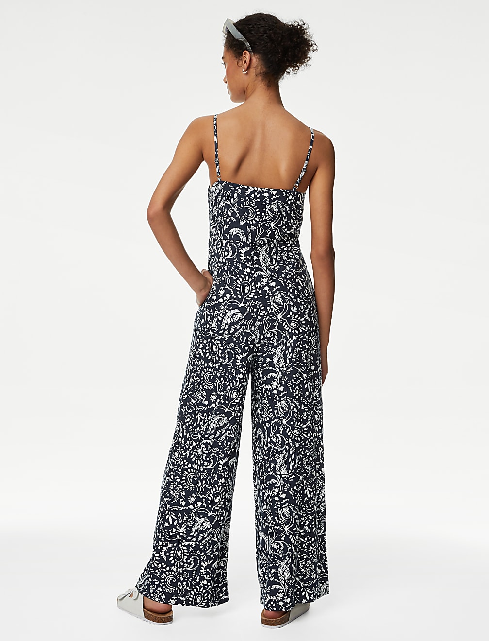 Linen Rich Printed Sleeveless Jumpsuit