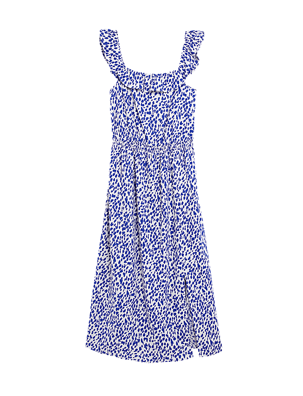 Linen Blend Printed Square Neck Midi Dress
