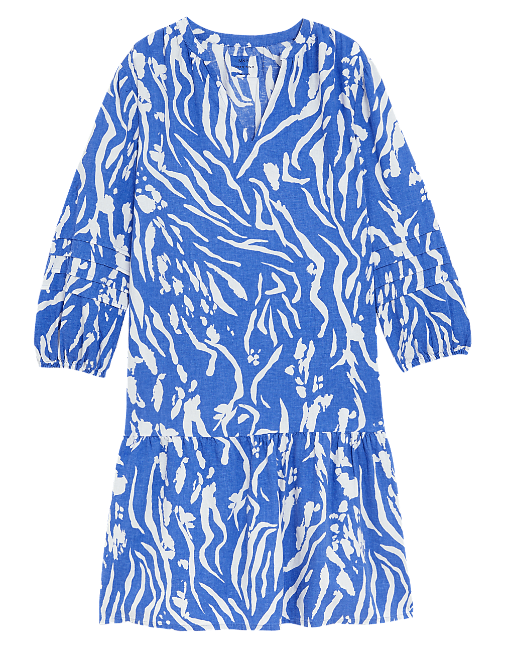 Linen Rich Printed V-Neck Midi Relaxed Dress