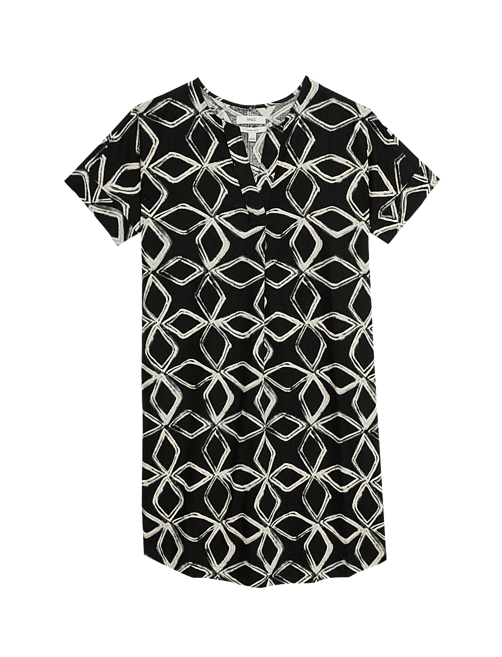 Linen Rich Printed V-Neck Shift Dress