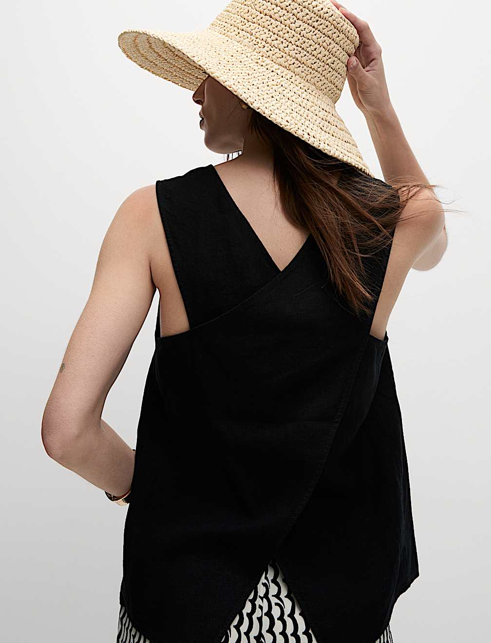 Linen Rich Cross Back Tank Top