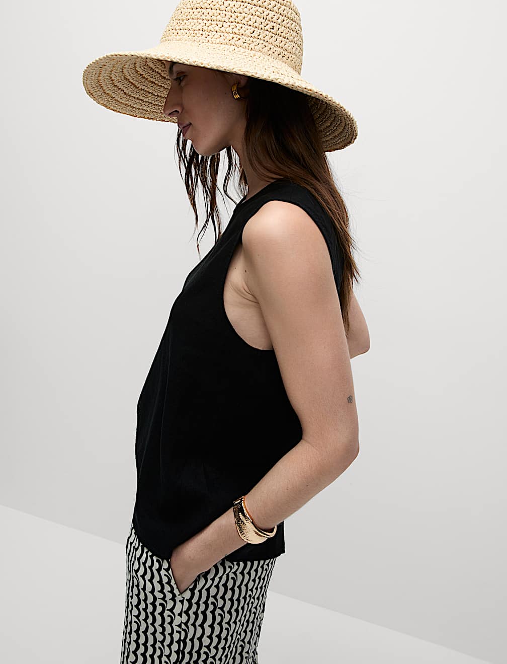 Linen Rich Cross Back Tank Top