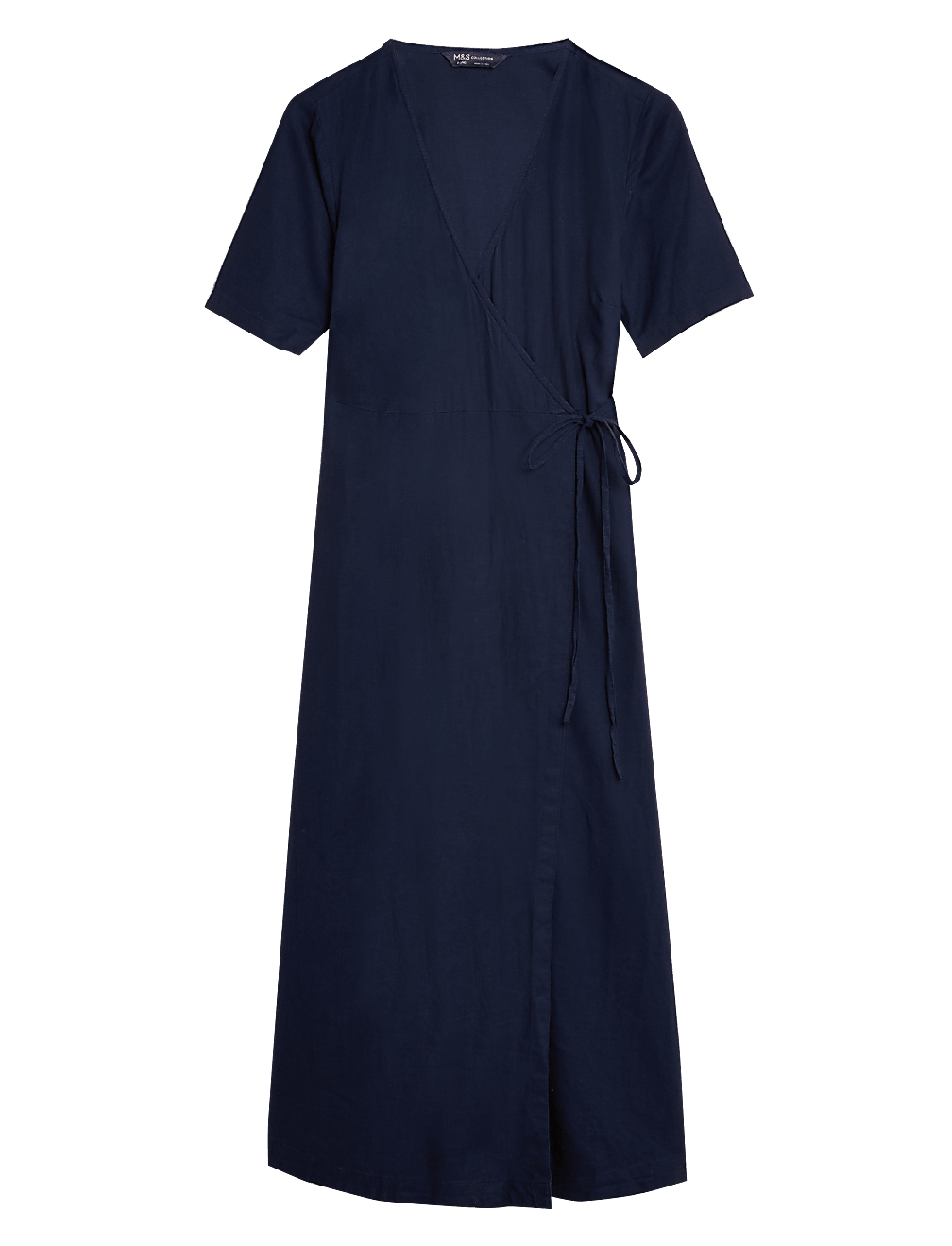 Linen Blend Short Sleeve Midi Wrap Dress