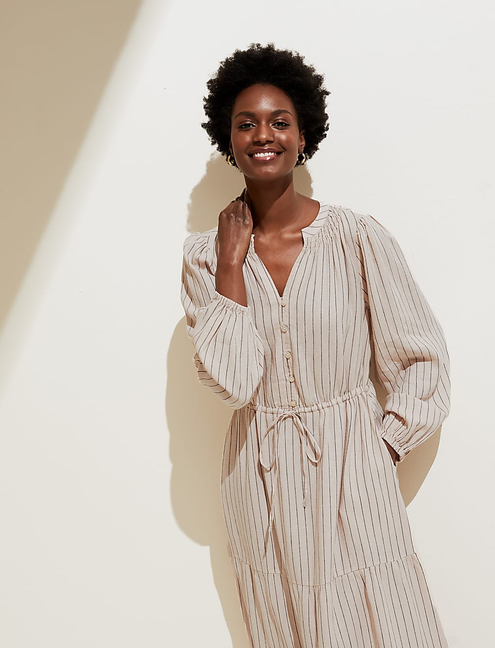 Buy Linen Blend Striped Maxi Tiered Dress at Marks Spencer