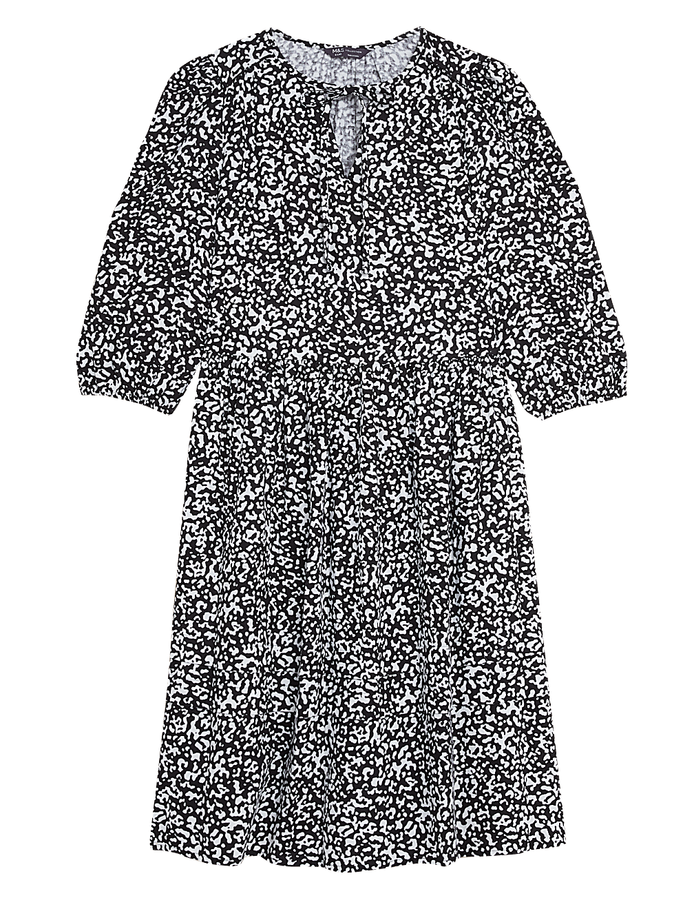 Linen Blend Printed Mini Tiered Dress