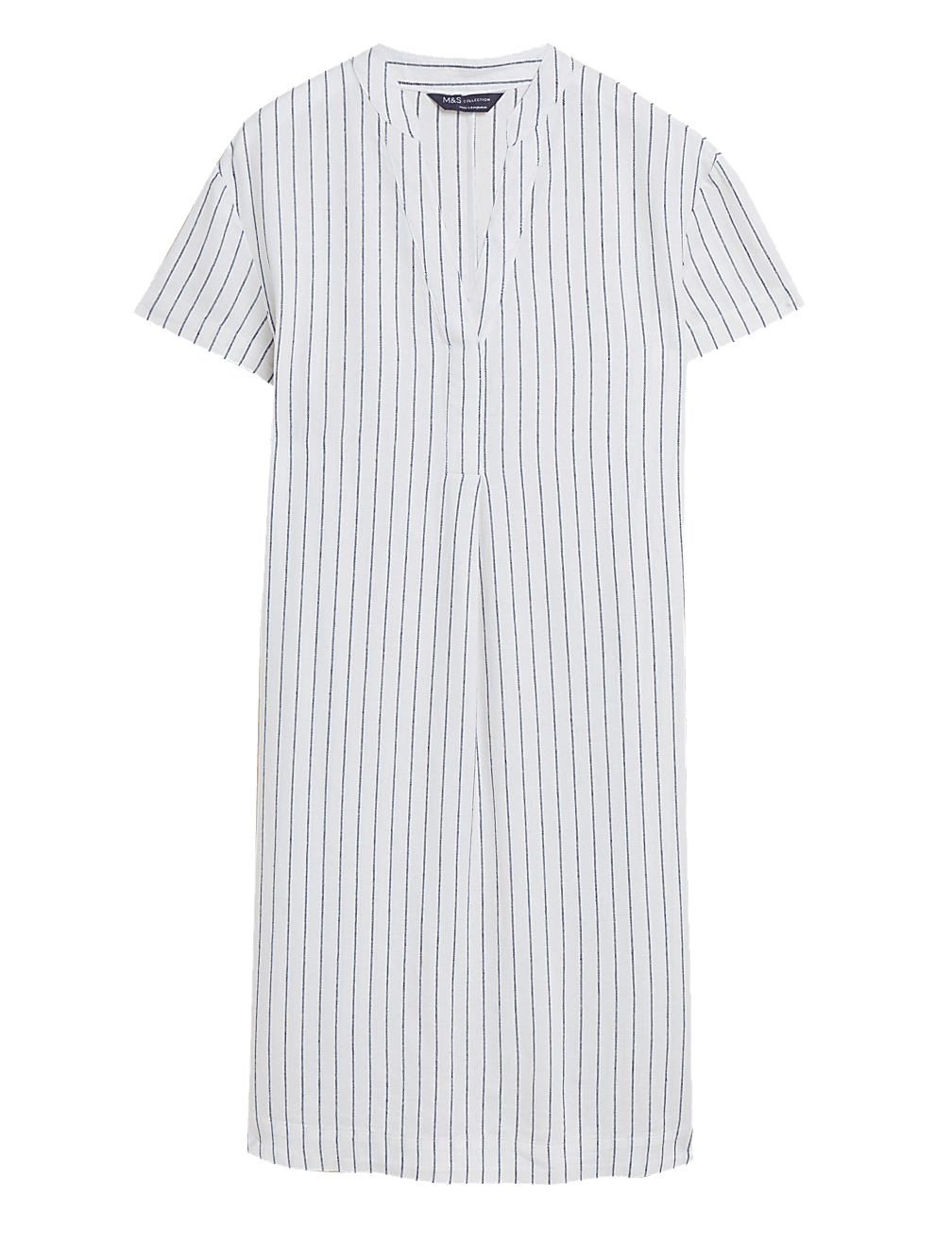 Linen Rich V-Neck Short Sleeve Shift Dress