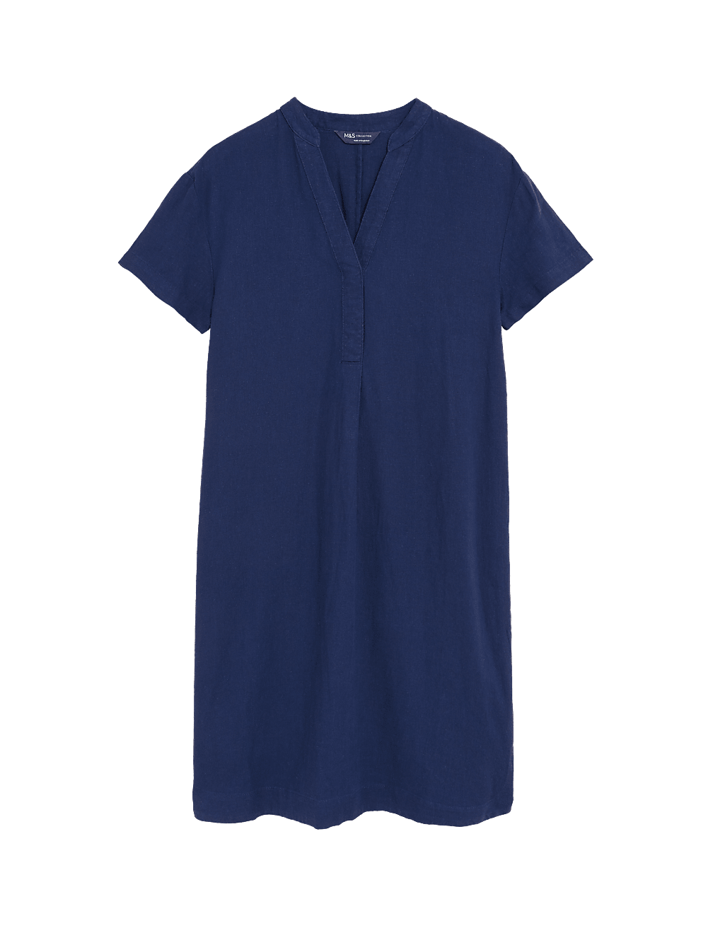 Linen Rich V-Neck Short Sleeve Shift Dress