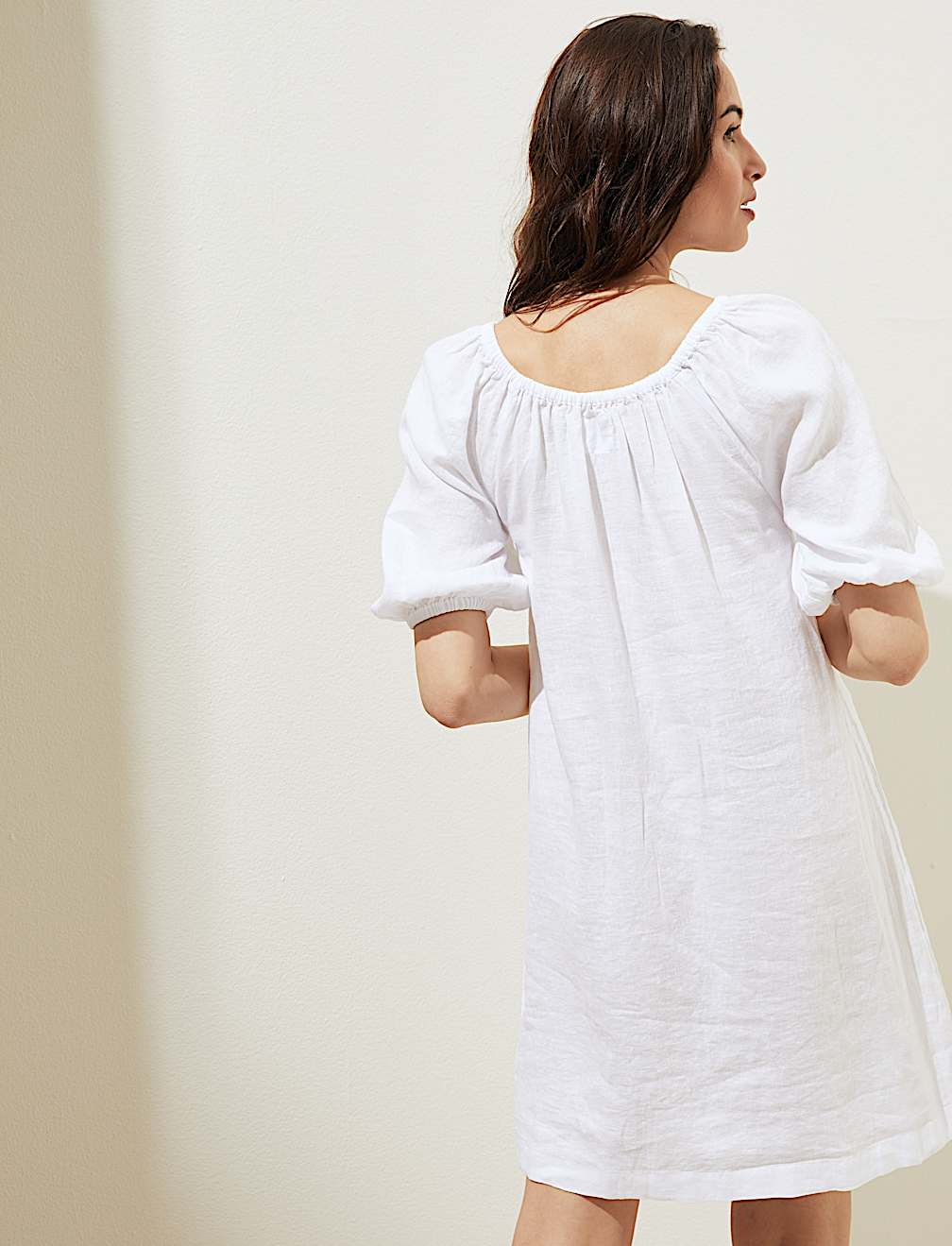 Pure Linen Bardot Short Sleeve Midi Dress