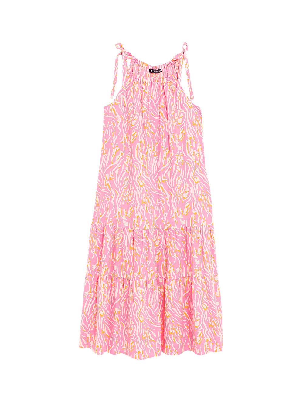 Linen Blend Animal Print Maxi Tiered Dress