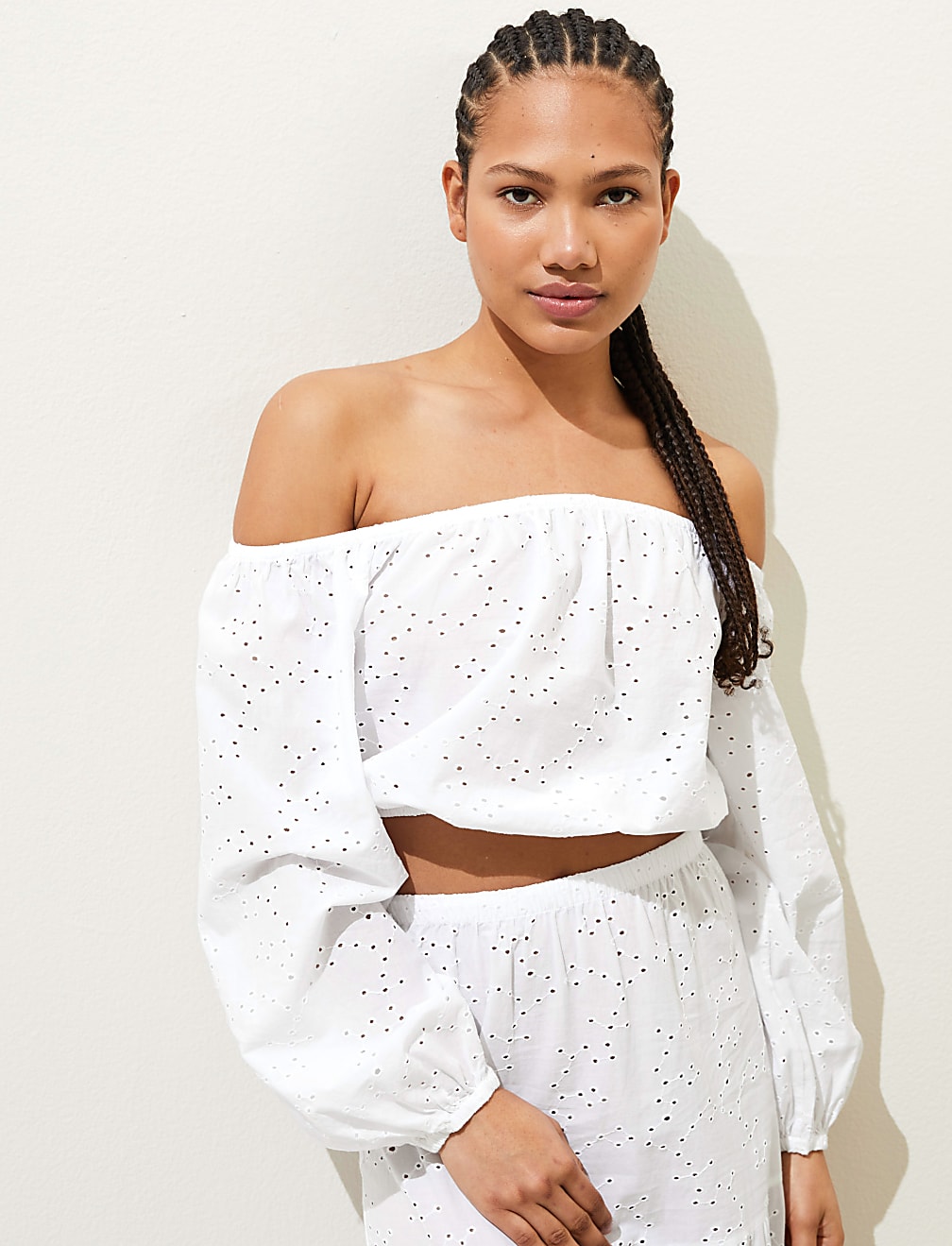 Pure Cotton Broderie Off The Shoulder Top