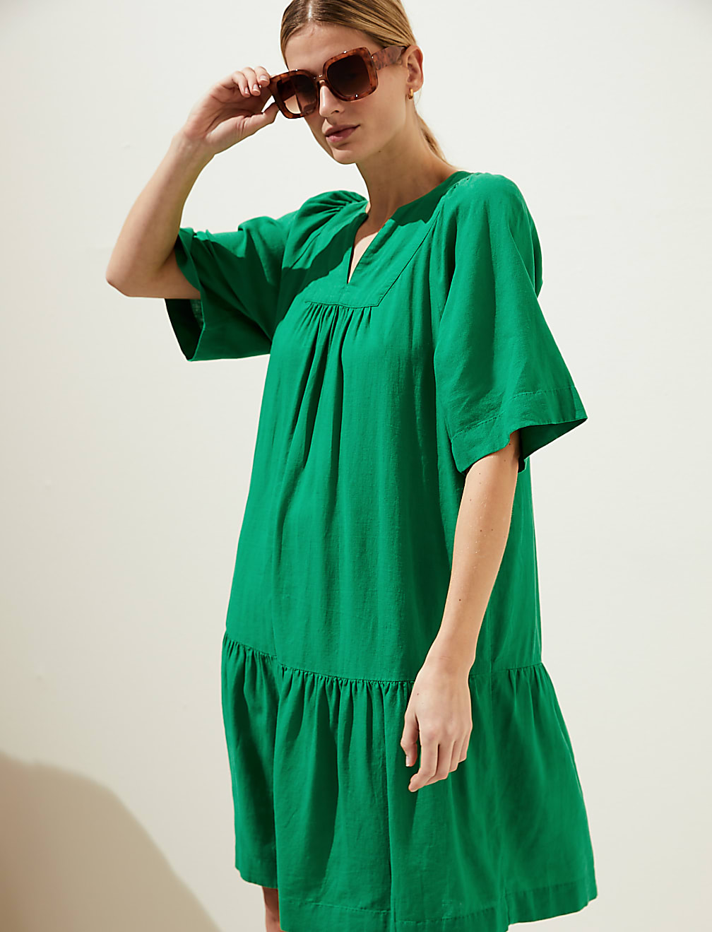 Linen Blend V-Neck Relaxed Dress