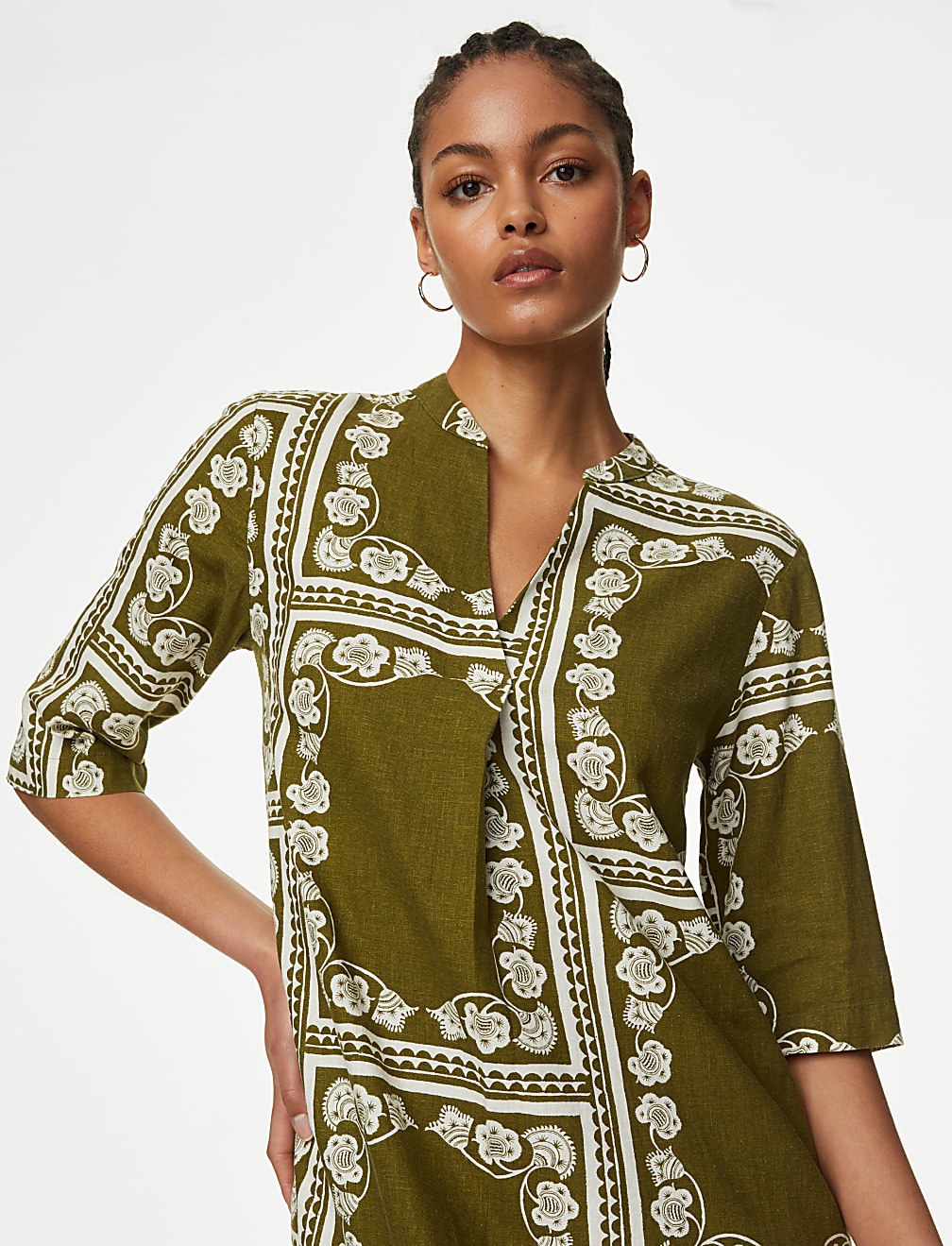 Linen Rich Printed V-Neck Tunic