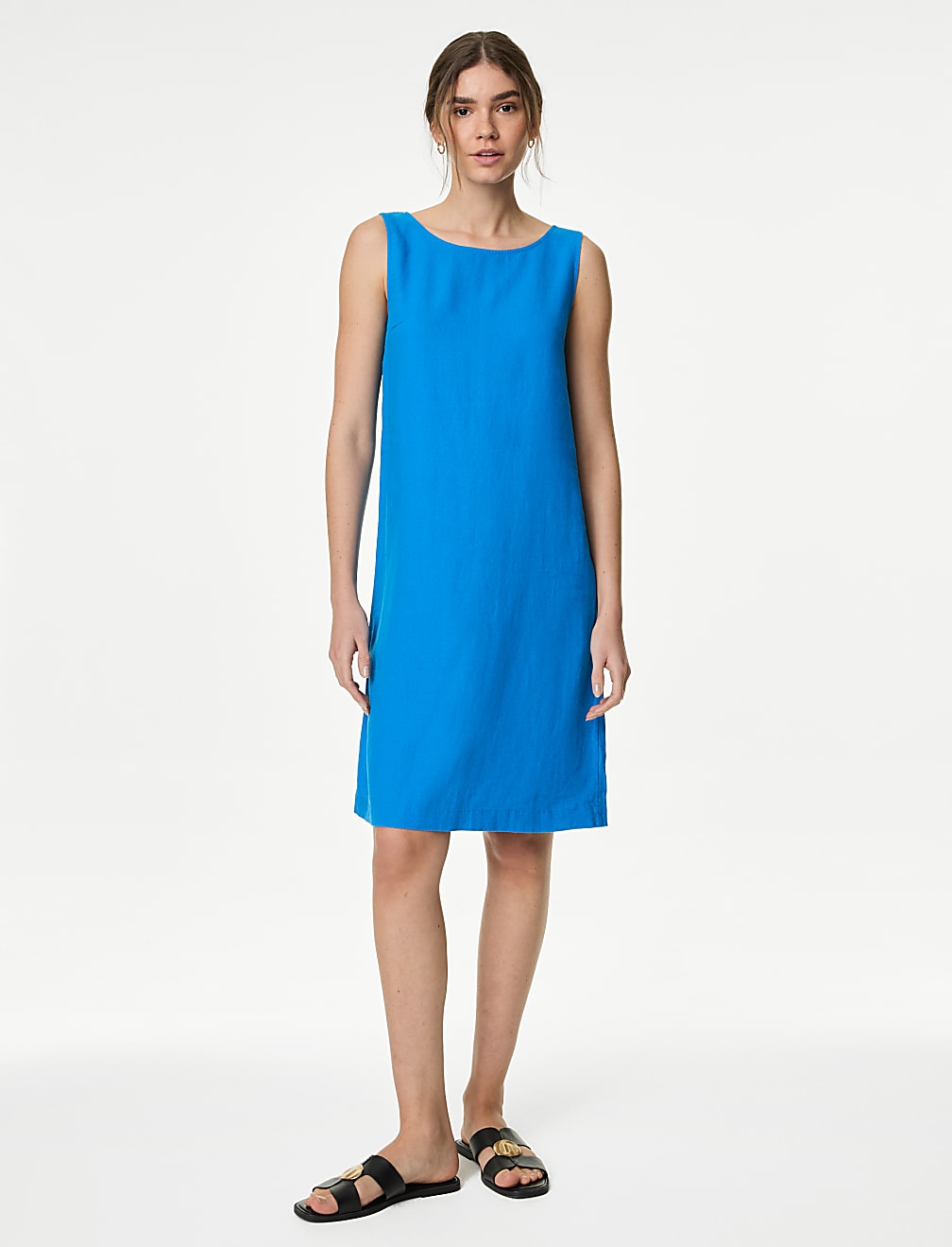 Linen Rich Knee Length Shift Dress