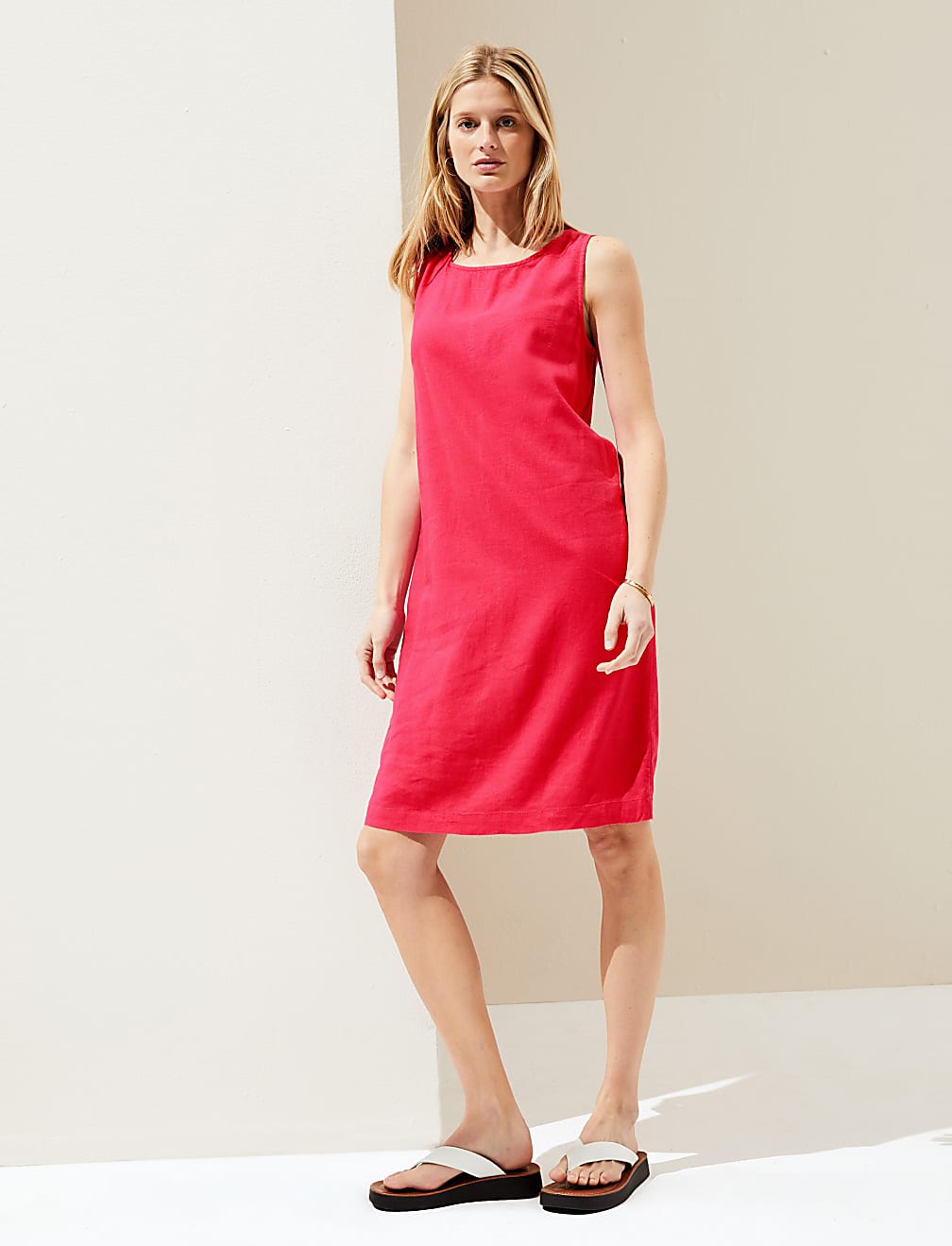 Linen Rich Knee Length Shift Dress