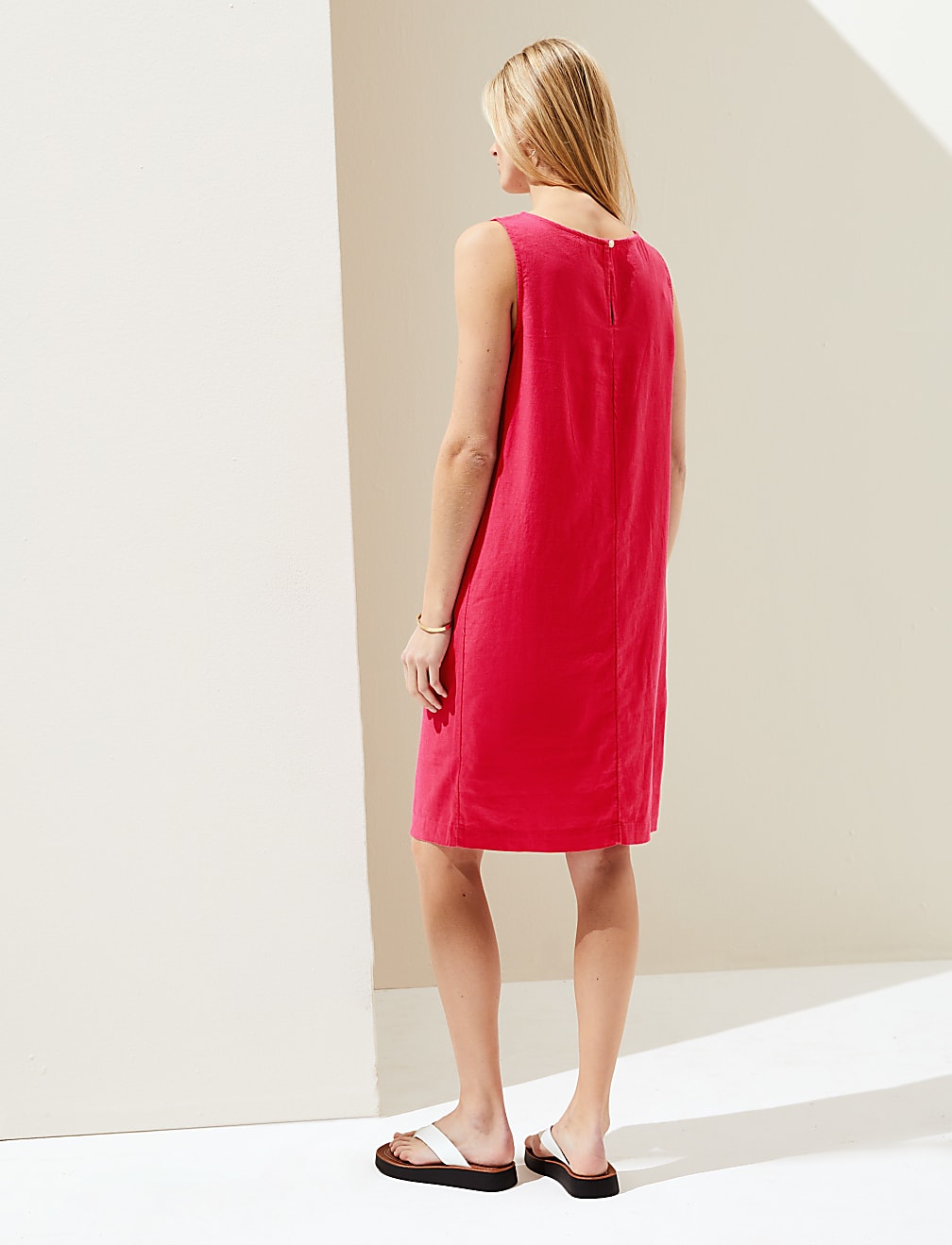 Linen Rich Knee Length Shift Dress
