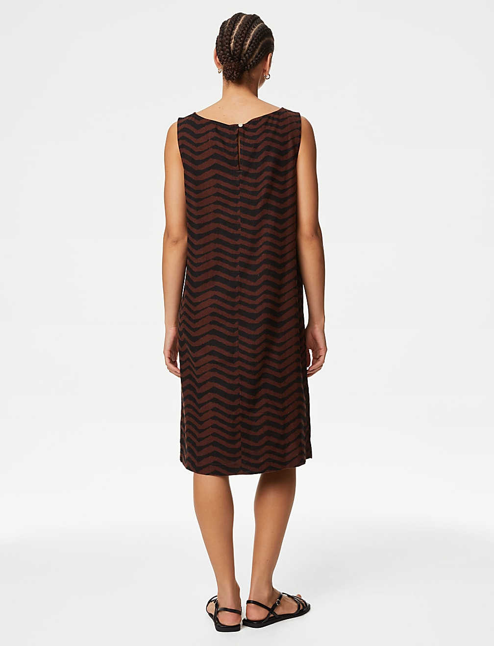 Linen Rich Printed Round Neck Shift Dress