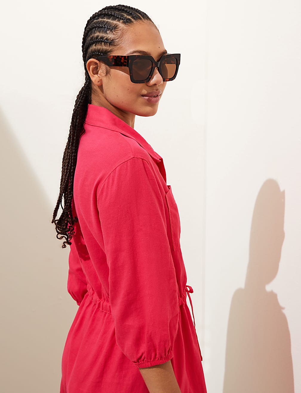 Linen Rich Button Through Mini Shirt Dress