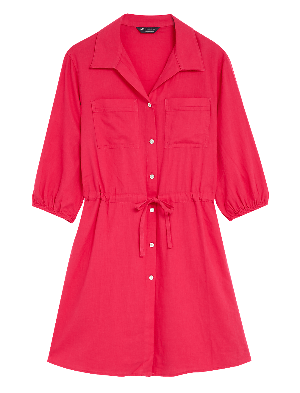 Linen Rich Button Through Mini Shirt Dress