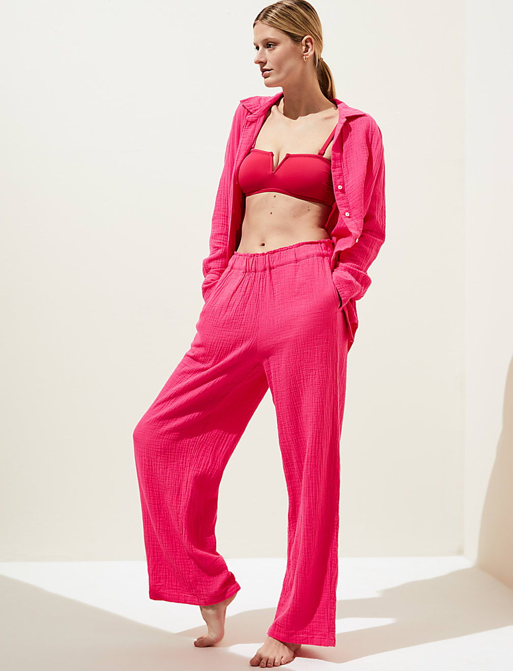 Pure Cotton Wide Leg Trousers