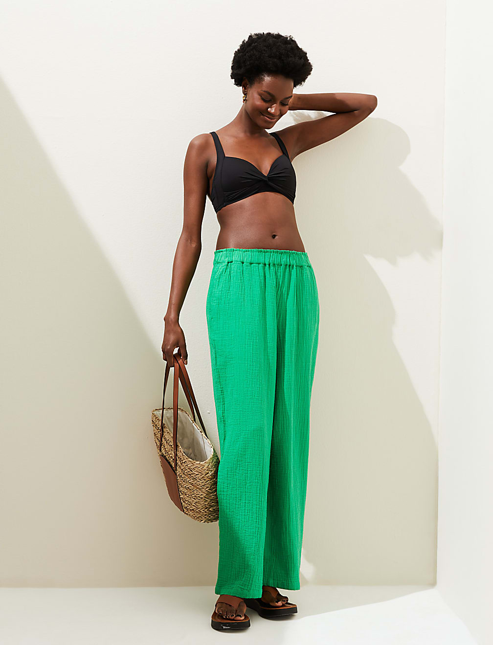 Pure Cotton Wide Leg Trousers