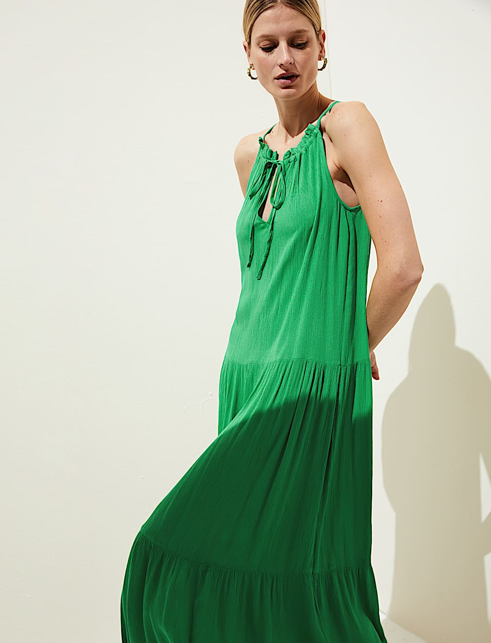 High Neck Midaxi Tiered Beach Dress