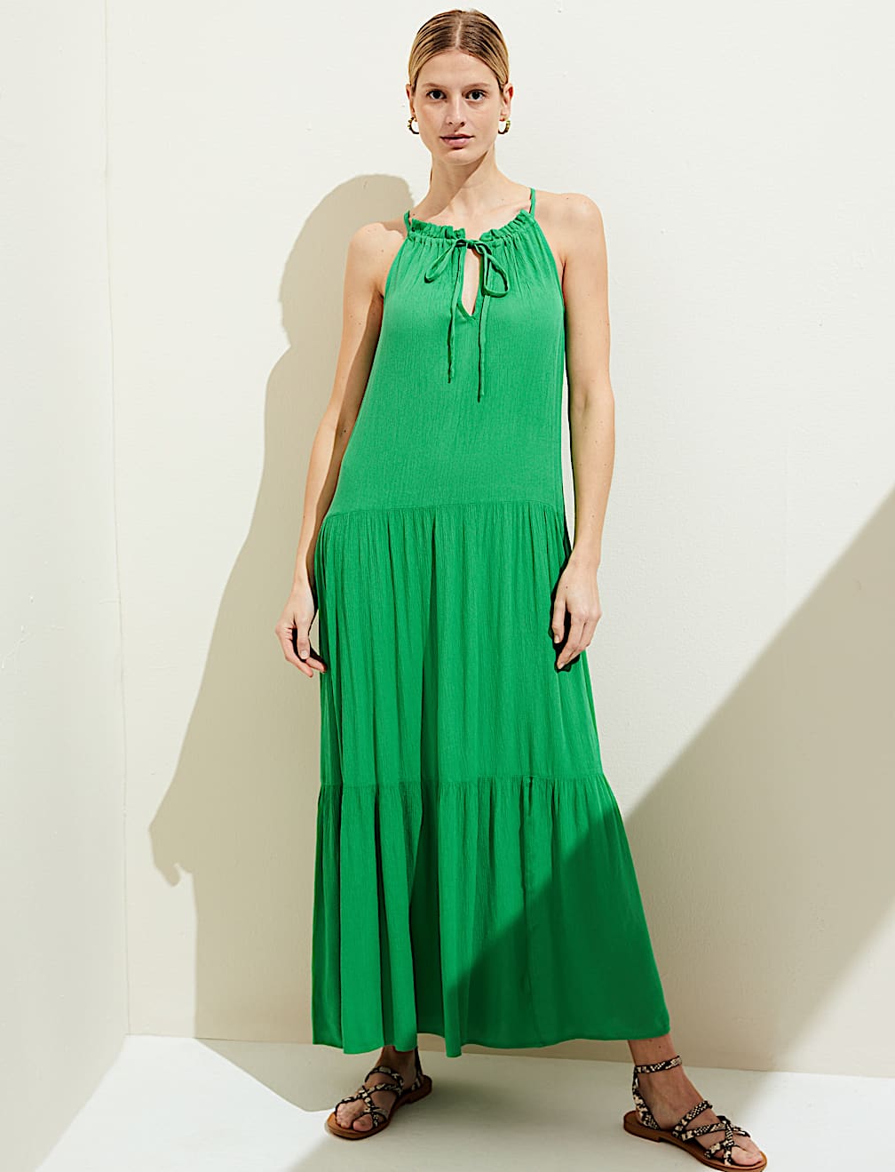 High Neck Midaxi Tiered Beach Dress