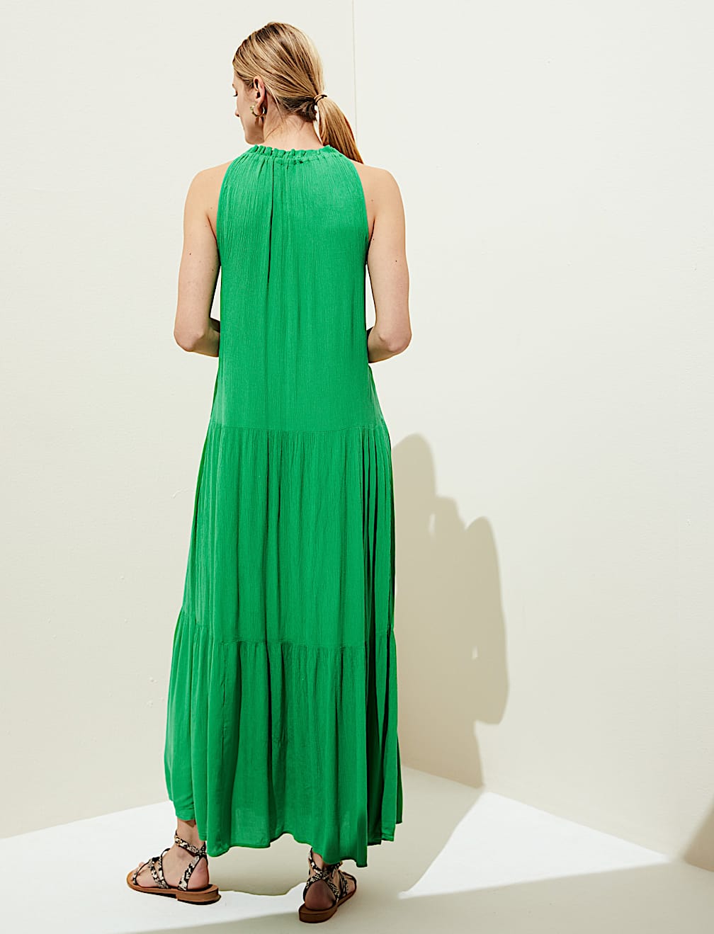 High Neck Midaxi Tiered Beach Dress