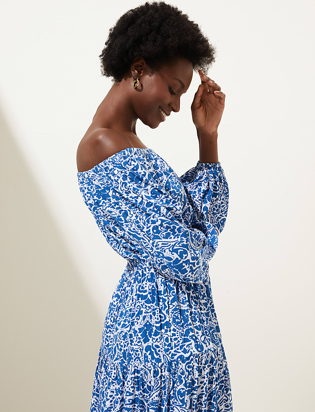 Printed Bardot Maxi Dress